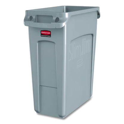 Slim Jim Waste Container with Handles, 16 gal, Plastic, Light Gray