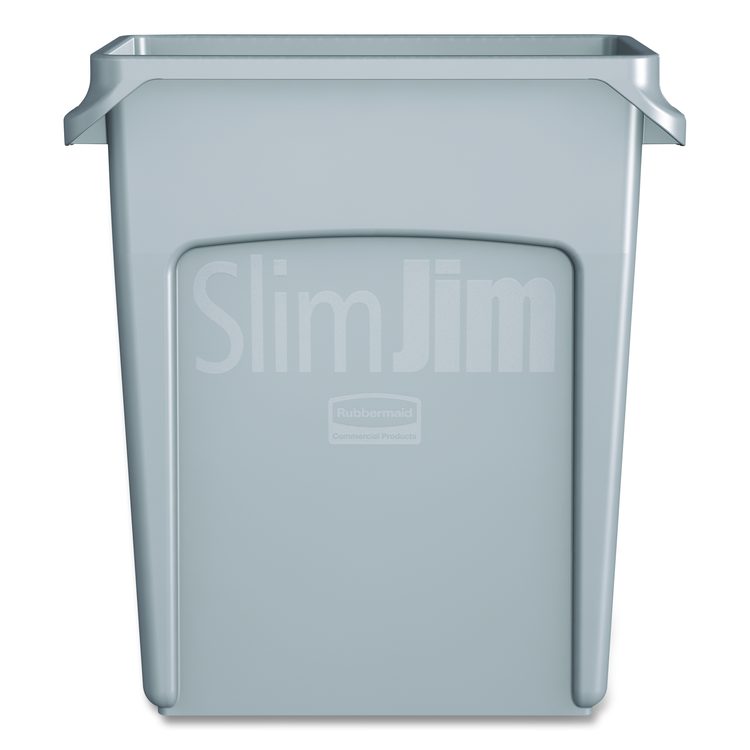 Slim Jim Waste Container with Handles, 16 gal, Plastic, Light Gray
