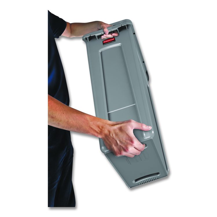 Slim Jim Waste Container with Handles, 16 gal, Plastic, Light Gray