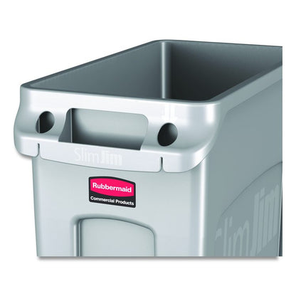 Slim Jim Waste Container with Handles, 16 gal, Plastic, Light Gray