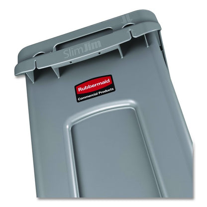 Slim Jim Waste Container with Handles, 16 gal, Plastic, Light Gray