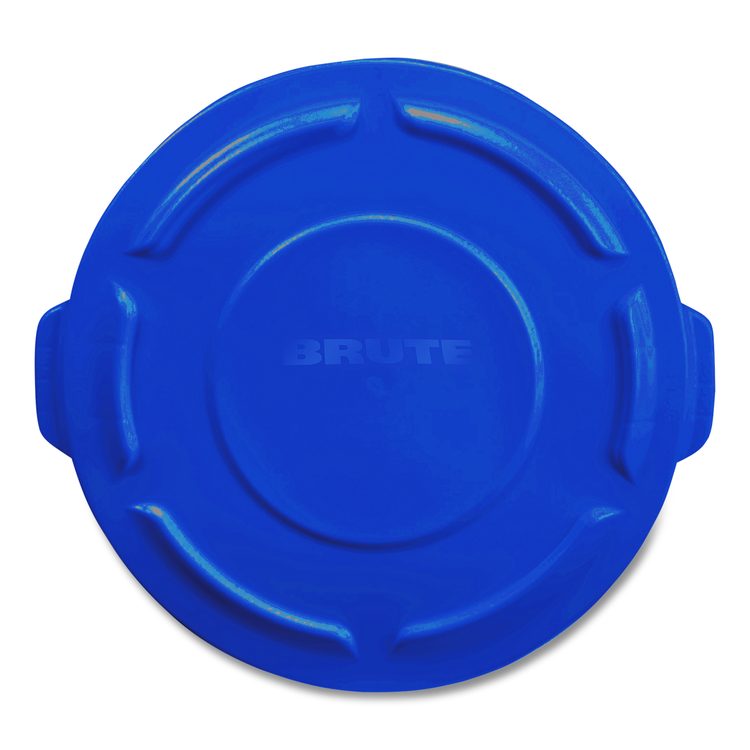 BRUTE Self-Draining Flat Top Lid for 55 gal Round Brute Containers, 26.75" Diameter, Blue, 3/Carton