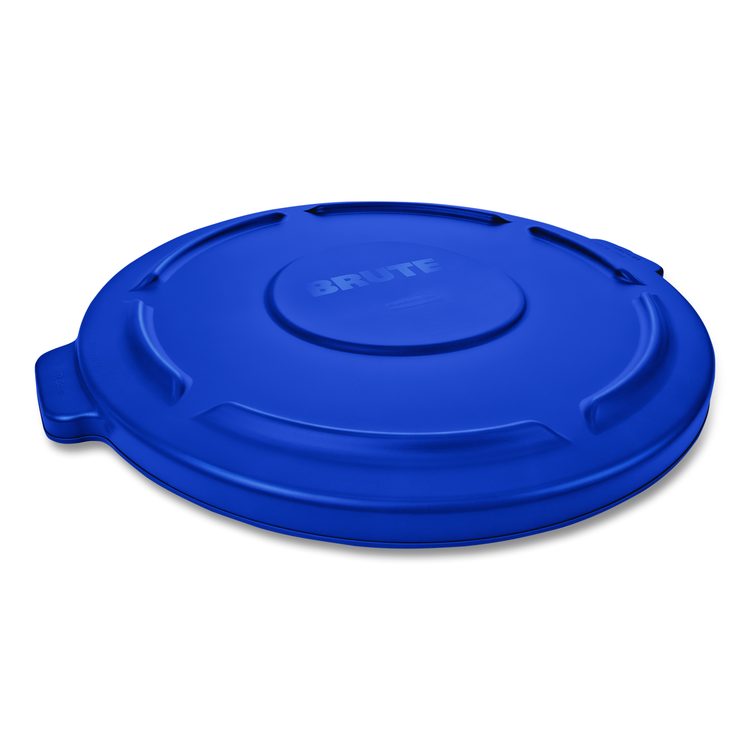 BRUTE Self-Draining Flat Top Lid for 55 gal Round Brute Containers, 26.75" Diameter, Blue, 3/Carton