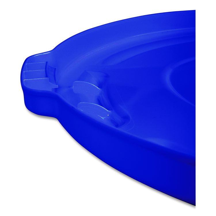 BRUTE Self-Draining Flat Top Lid for 55 gal Round Brute Containers, 26.75" Diameter, Blue, 3/Carton