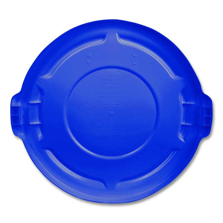BRUTE Self-Draining Flat Top Lid for 55 gal Round Brute Containers, 26.75" Diameter, Blue, 3/Carton