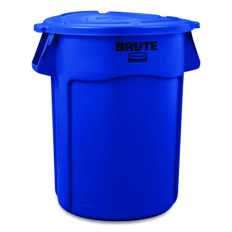 BRUTE Self-Draining Flat Top Lid for 55 gal Round Brute Containers, 26.75" Diameter, Blue, 3/Carton