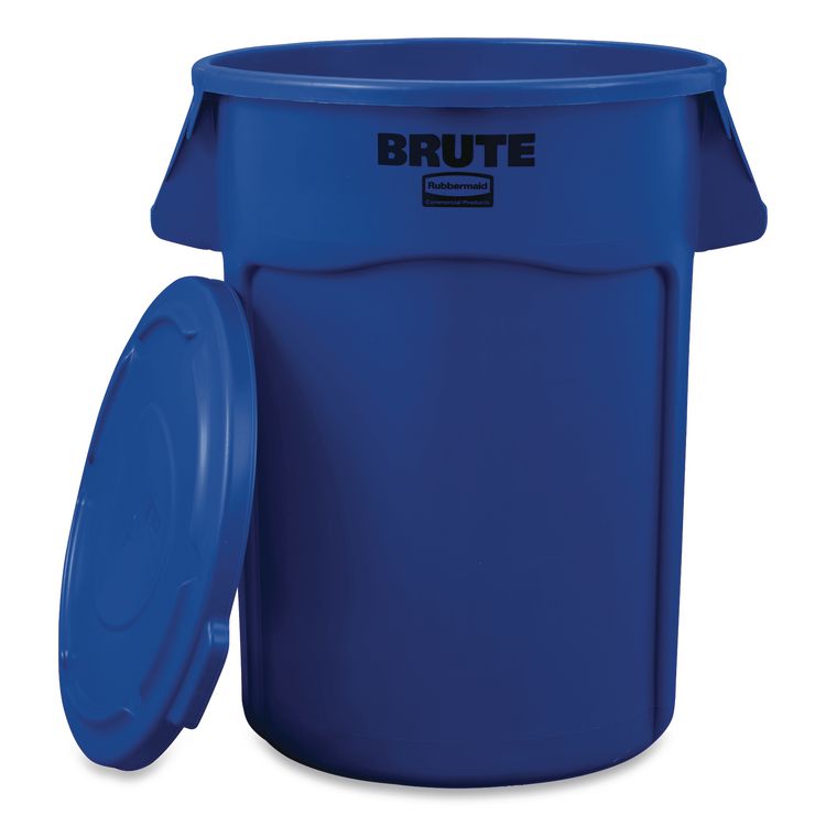 BRUTE Self-Draining Flat Top Lid for 55 gal Round Brute Containers, 26.75" Diameter, Blue, 3/Carton
