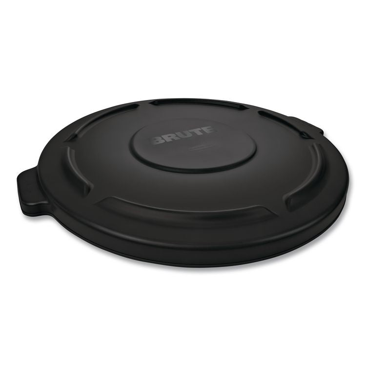BRUTE Self-Draining Flat Top Lids for 32 gal Round BRUTE Containers, 22.25" dia x 1.63"h, Black