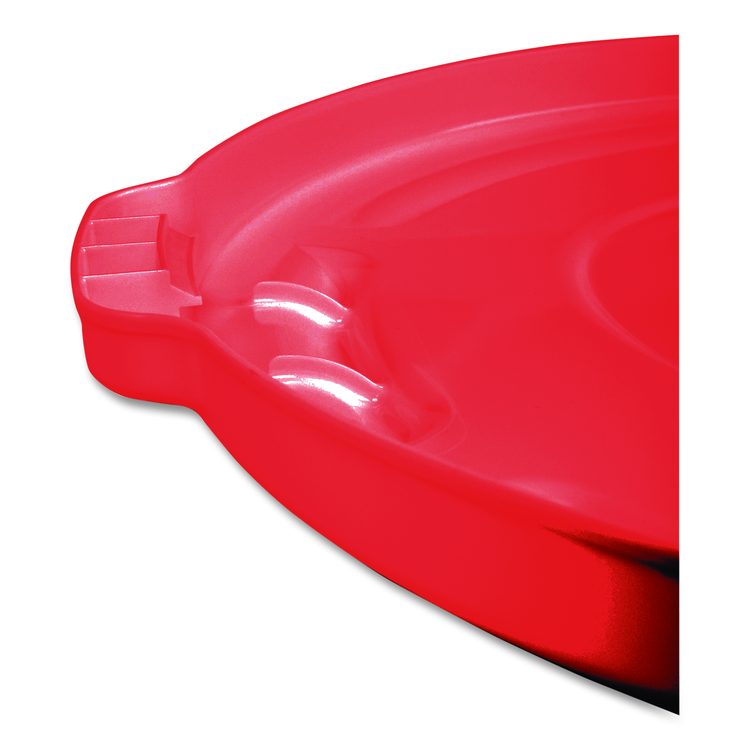 BRUTE Self-Draining Flat Top Lids for 32 gal Round BRUTE Containers, 22.25" Diameter x 3"h, Red, 3/Carton