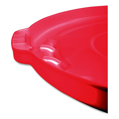 BRUTE Self-Draining Flat Top Lids for 32 gal Round BRUTE Containers, 22.25" Diameter x 3"h, Red, 3/Carton