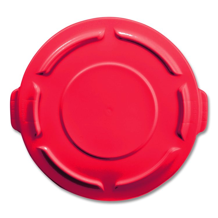 BRUTE Self-Draining Flat Top Lids for 32 gal Round BRUTE Containers, 22.25" Diameter x 3"h, Red, 3/Carton