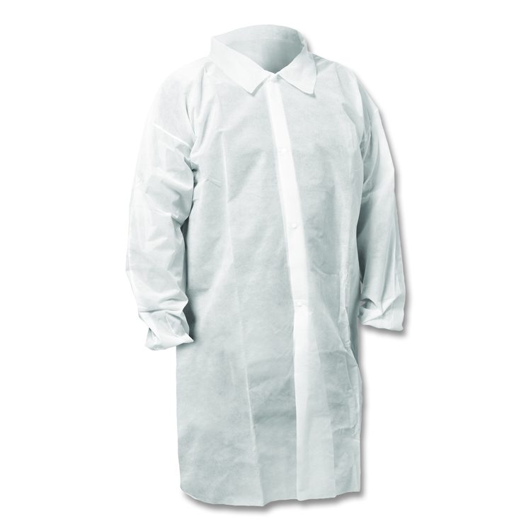 KGA10 Standard Weight Lab Coat for Non-Hazardous Particulate Protection, Large, White, 50/Carton