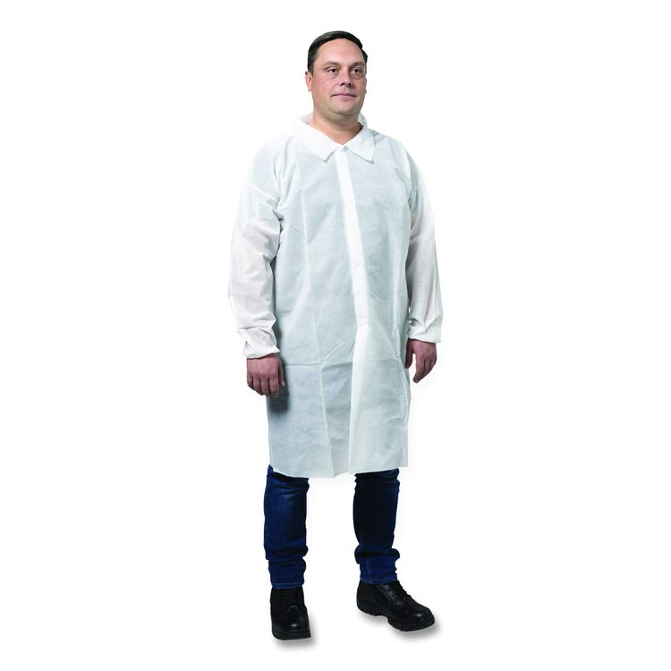 KGA10 Standard Weight Lab Coat for Non-Hazardous Particulate Protection, Large, White, 50/Carton
