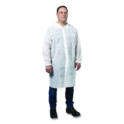 KGA10 Standard Weight Lab Coat for Non-Hazardous Particulate Protection, Large, White, 50/Carton