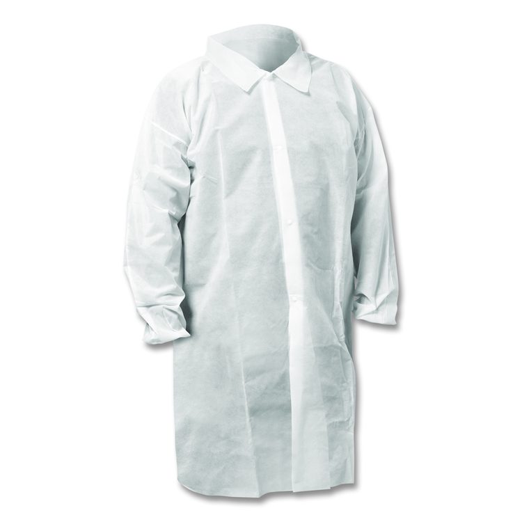 KGA10 Standard Weight Lab Coat for Non-Hazardous Particulate Protection, 2X-Large, White, 50/Carton