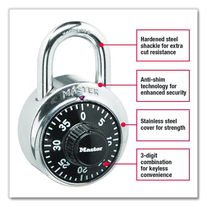 Combination Lock, Stainless Steel, 1.87" Wide, Silver