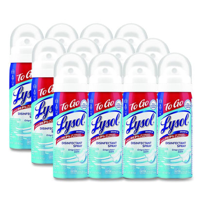 Disinfectant Spray To Go, Crisp Linen Scent, 1.5 oz Aerosol Spray, 12/Carton