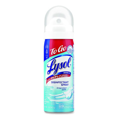 Disinfectant Spray To Go, Crisp Linen Scent, 1.5 oz Aerosol Spray, 12/Carton