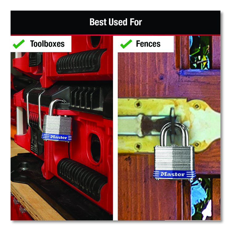 Four-Pin Tumbler Laminated Steel Lock, 2" Wide, Silver/Blue, 2 Keys