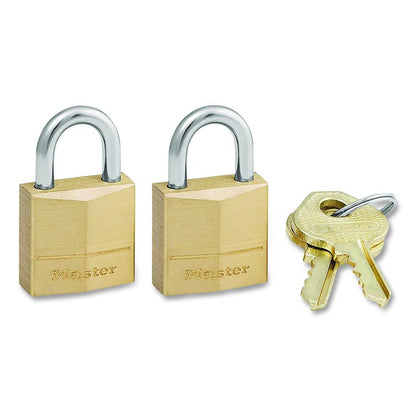 Three-Pin Brass Tumbler Locks, 0.75" Wide, 2 Locks and 2 Keys, 2/Pack