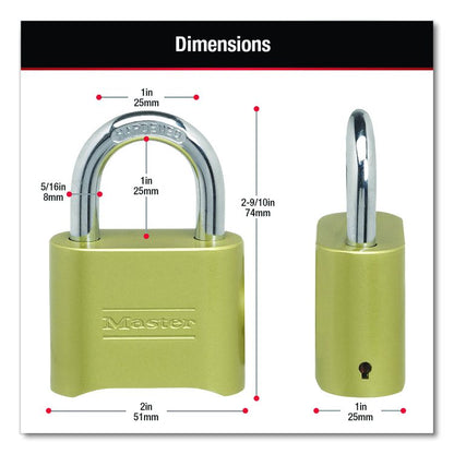 Resettable Combination Padlock, 2" Wide, Brass