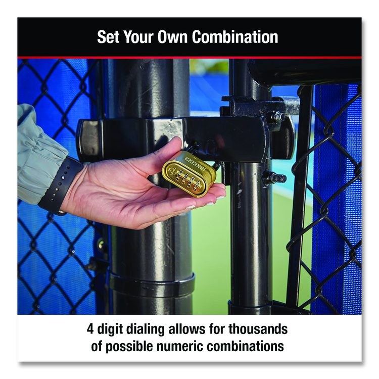 Resettable Combination Padlock, 2" Wide, Brass