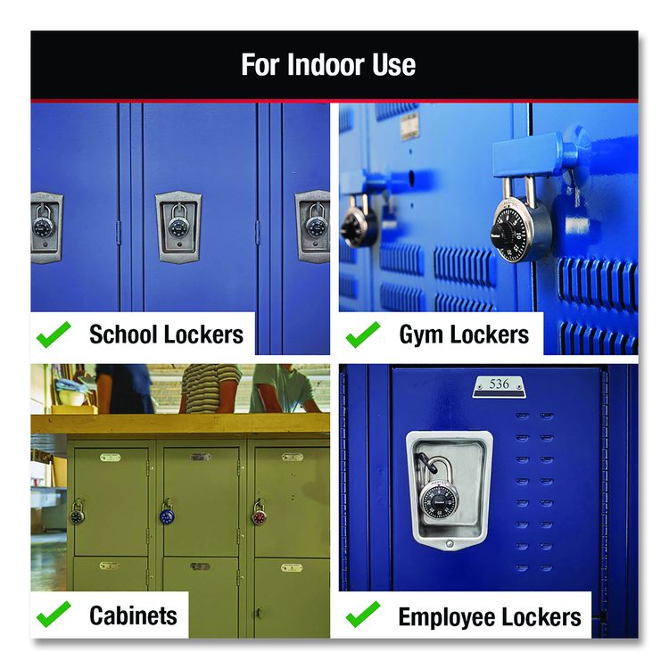 Combination Lock, Stainless Steel, 1.87" Wide, Silver/Black, 2/Pack