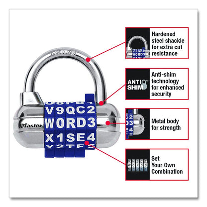 Password Plus Combination Lock, Hardened Steel Shackle, 2.5" Wide, Chrome/Assorted