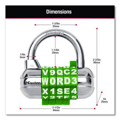 Password Plus Combination Lock, Hardened Steel Shackle, 2.5" Wide, Chrome/Assorted