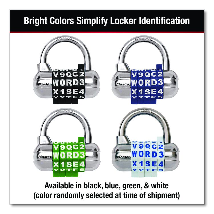 Password Plus Combination Lock, Hardened Steel Shackle, 2.5" Wide, Chrome/Assorted