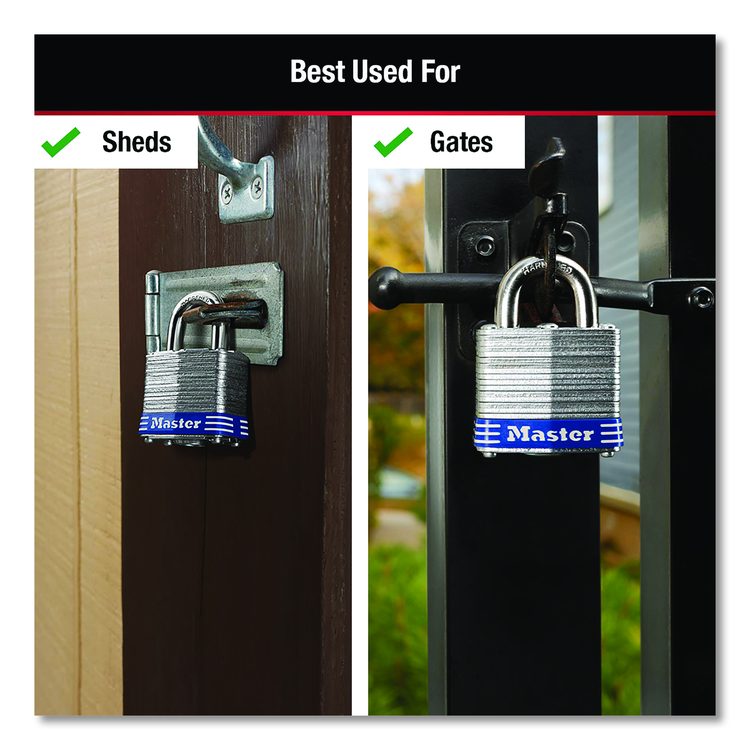 Four-Pin Tumbler Laminated Steel Lock, 2" Wide, Silver/Blue, 2 Keys