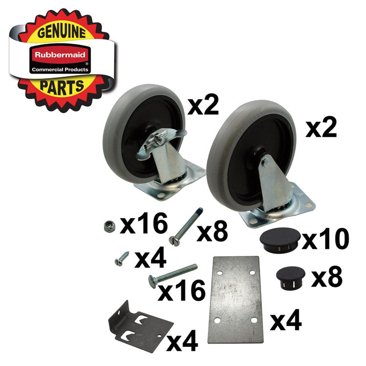 5-Inch Swivel and Rigid Plate Caster Kit with Hardware, Gray