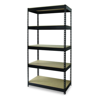 Steel Shelving Unit with Particleboard Shelves, Five-Shelf, 36w x 18d x 72h, Steel, Black