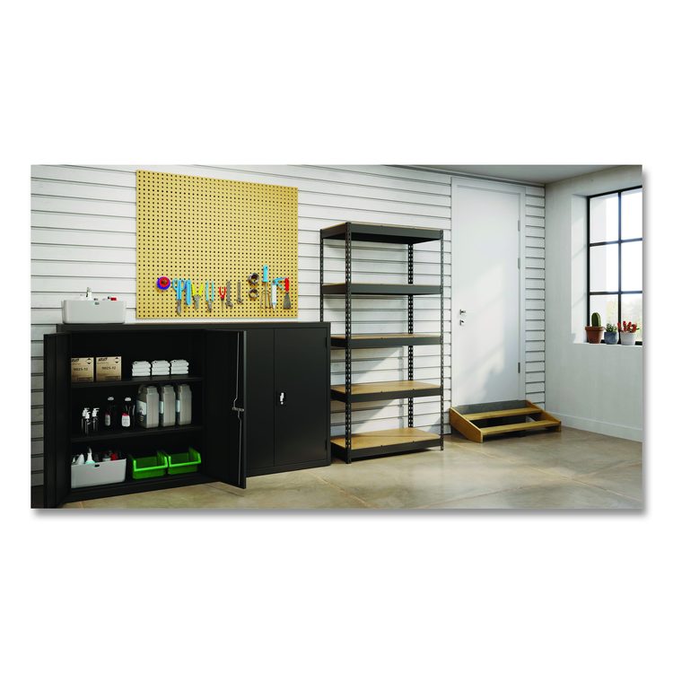 Steel Shelving Unit with Particleboard Shelves, Five-Shelf, 36w x 18d x 72h, Steel, Black
