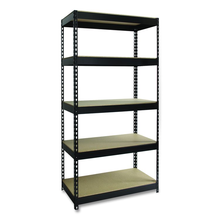 Steel Shelving Unit with Particleboard Shelves, Five-Shelf, 36w x 18d x 72h, Steel, Black