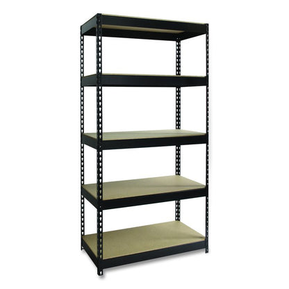 Steel Shelving Unit with Particleboard Shelves, Five-Shelf, 36w x 18d x 72h, Steel, Black