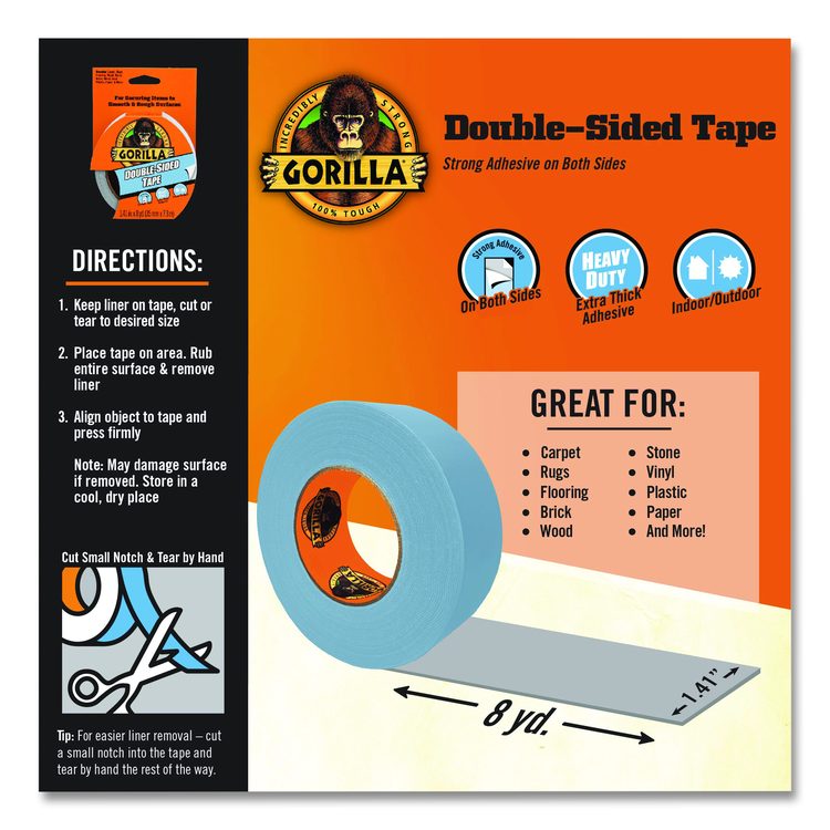 Double-Sided Tape, 3" Core, 1.4" x 8 yds, Gray