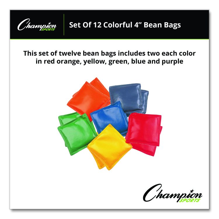 Bean Bag Set, Vinyl, 4", Assorted Colors, 12/Box