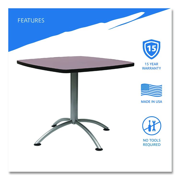 CafeWorks Cafe-Height Table, Square, 36" x 36" x 30", Walnut/Silver