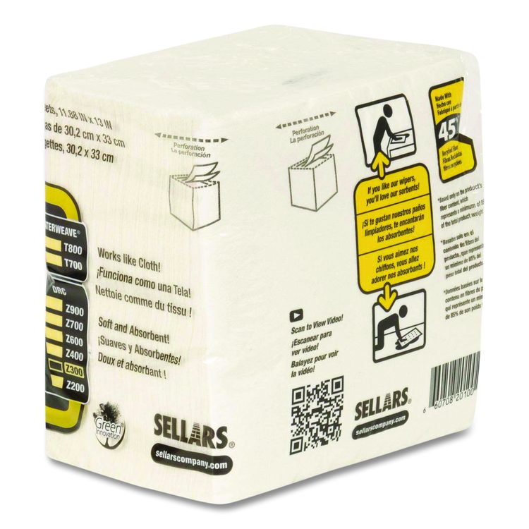 Z300 Quarterfold Wipers, 1-Ply, 11.87 x 13, White, 12/Carton