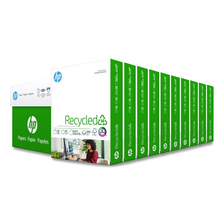 Recycled30 Paper, 92 Bright, 20-lb Bond Weight, 8.5 x 11, White, 500 Sheets/Ream, 10 Reams/Carton
