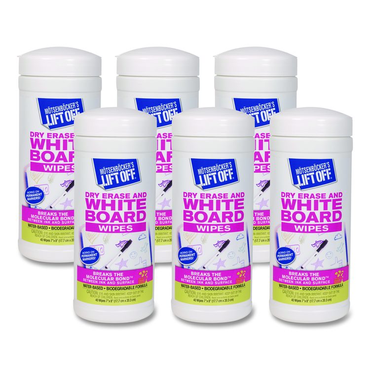 Dry Erase Board Cleaner Wipes, Cloth, 7 x 12, 40/Canister, 6 Canisters/Carton