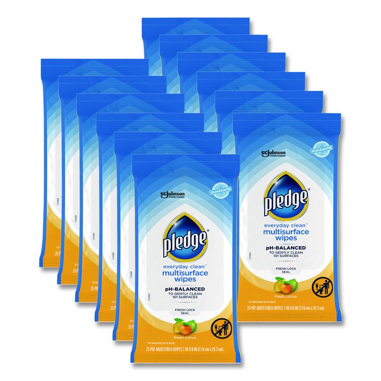 Multi-Surface Cleaner Wet Wipes, Cloth, 7 x 10, Fresh Citrus, White, 25/Pack, 12 Packs/Carton