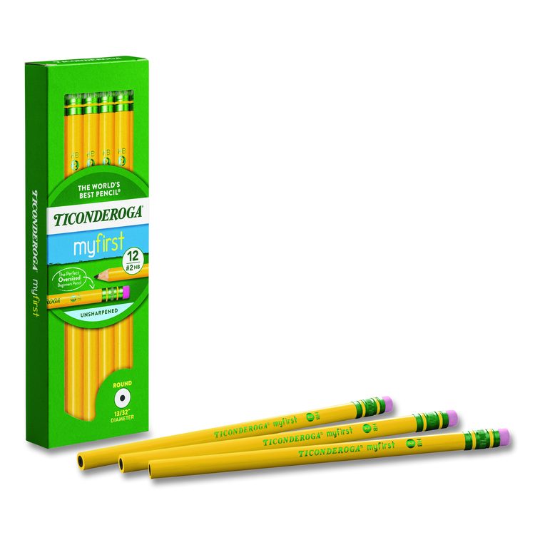 Ticonderoga Beginners Woodcase Pencil with Eraser and Microban, HB (#2), Black Lead, Yellow Barrel, 12/Pack