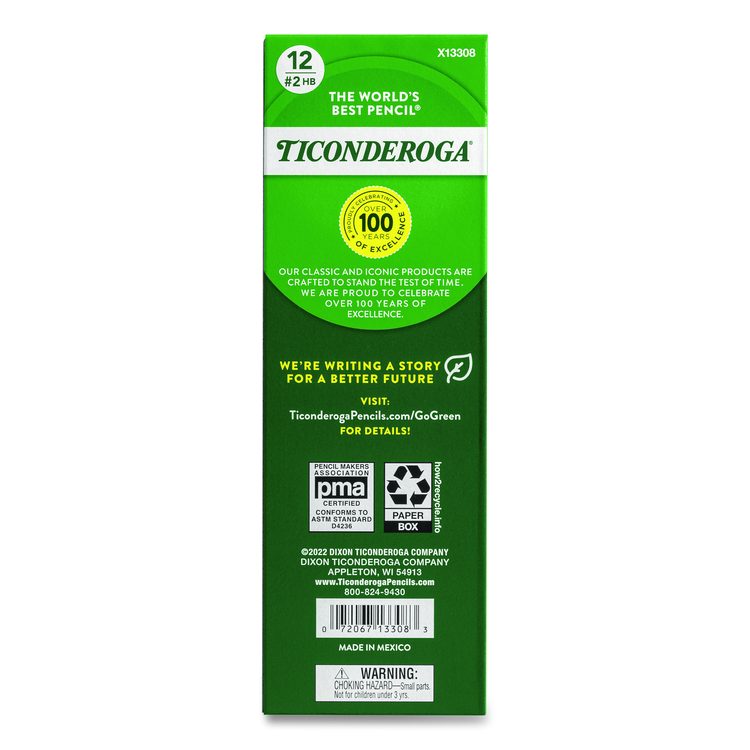 Ticonderoga Beginners Woodcase Pencil with Eraser and Microban, HB (#2), Black Lead, Yellow Barrel, 12/Pack