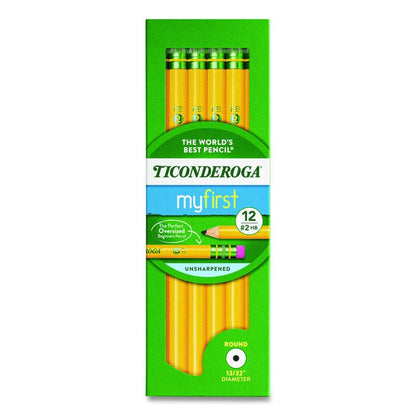 Ticonderoga Beginners Woodcase Pencil with Eraser and Microban, HB (#2), Black Lead, Yellow Barrel, 12/Pack