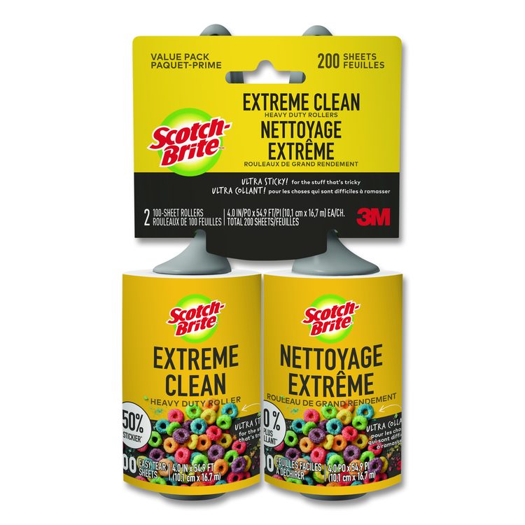 Extreme Clean Lint Roller, 100 Sheets/Roll, 2/Pack