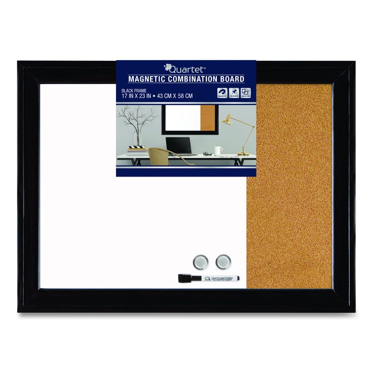 Home Decor Combo Magnetic Dry Erase/Bulletin Board, 23" x 17", Tan/White Surface, Black Wood Frame