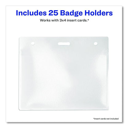 Secure Top Heavy-Duty Badge Holders, Horizontal, 4w x 3h, Clear, 25/Pack