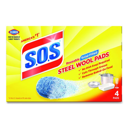 Steel Wool Soap Pads, Steel, 4/Box, 24 Boxes/Carton